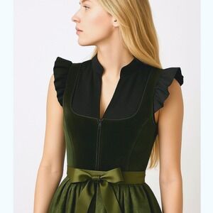 New Small Black Ruffle Sleeve Dirndl Undershirt Top Long High V Neck Blouse